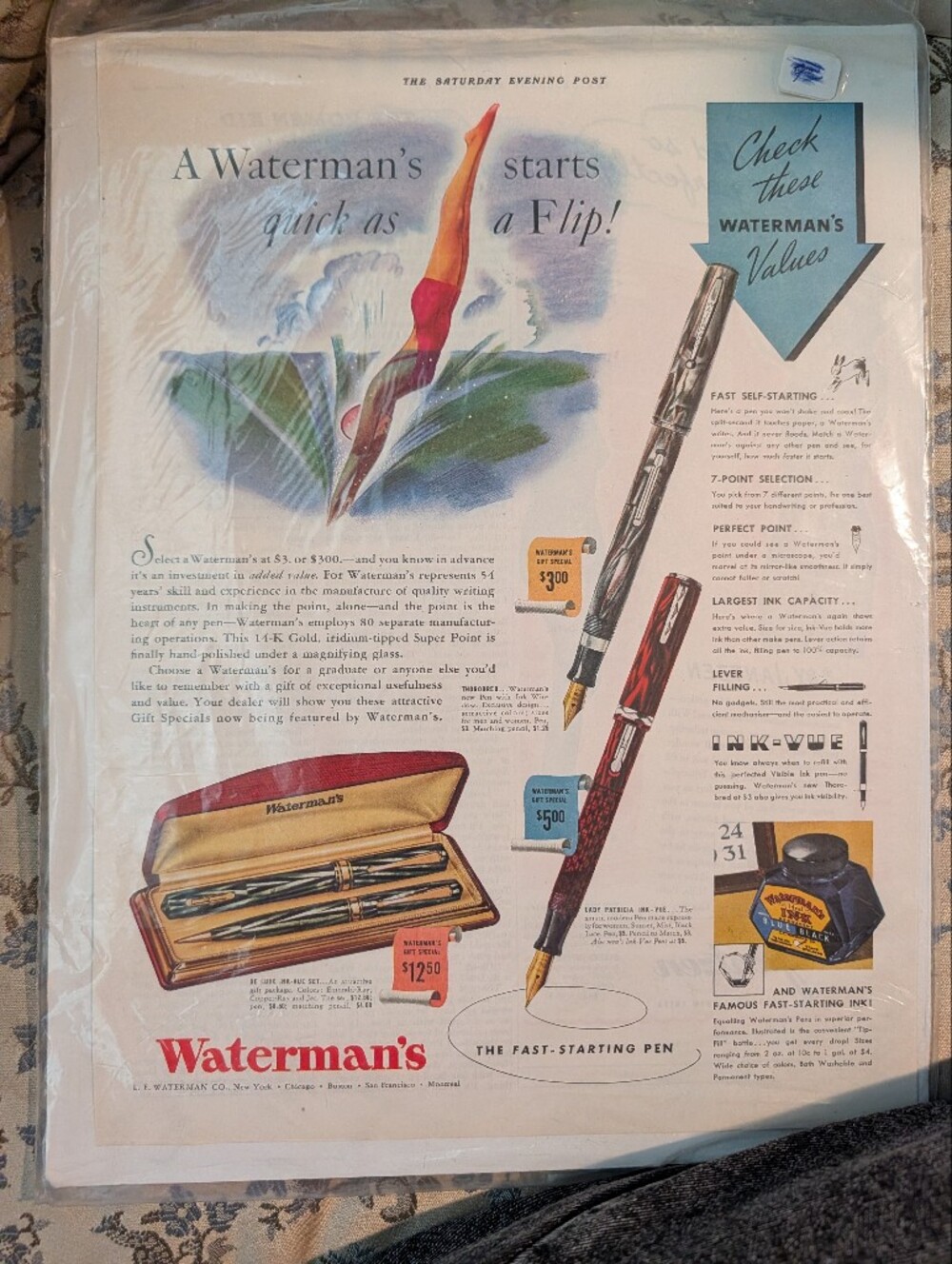Vintage Waterman's Fountain Pen Advertising Print - Multicolor Home Accent